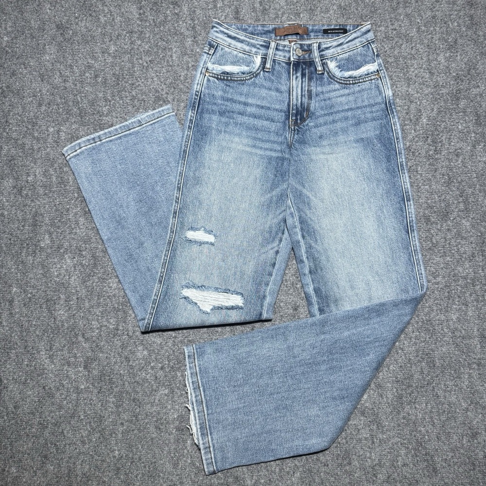 Judy Blue Mid Rise 90's Straight Rigid Magic Destroy Jeans Women 0/24 JB881038